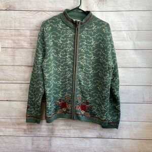 VINTAGE PENDLETON EMBROIDERED WOOL ZIP FRONT SWEATER IN‎ GREEN
